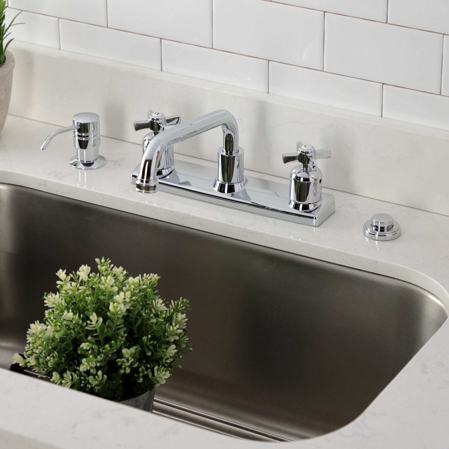 Kingston Tulare FB2131ZX - Millennium Two-Handle 2-Hole 8" Centerset Kitchen Faucet, Polished Chrome — thumbnail 2